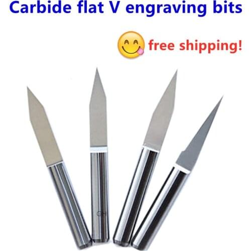 CNC Flat bottom carving tools engraver 2pcs 3.175mm 6mm tungsten carbide V engraving router bit for wood acrylic plastic PVC
