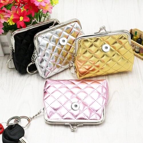 PU Leather 18mm Snap Button jewelry Coin Purses Small-Wallets Money-Bags For girls gift QB5112