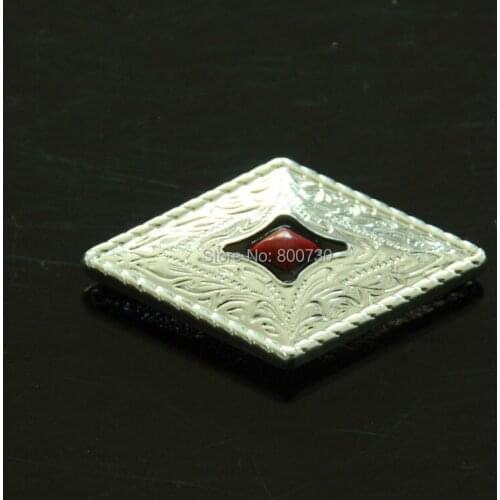KB303) 10pc Prairie Dust Diamond Concho 1-11/16" x 1" Sterling-Silver w/ Red Stone Leathercraft