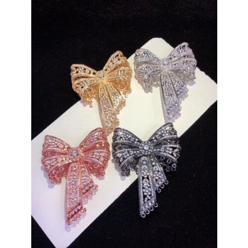 Cubic Zircon Micro pave bowknot connector 50x55mm golden plated DIY Jewelry Findings