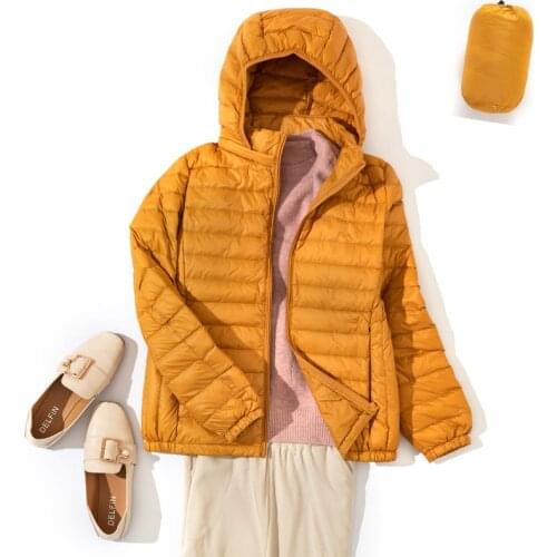 Fall Winter Women Ultralight Thin Down Jacket White Duck Down Hooded Jackets Remove Hat Warm Coat Parka Female Portable Outwear