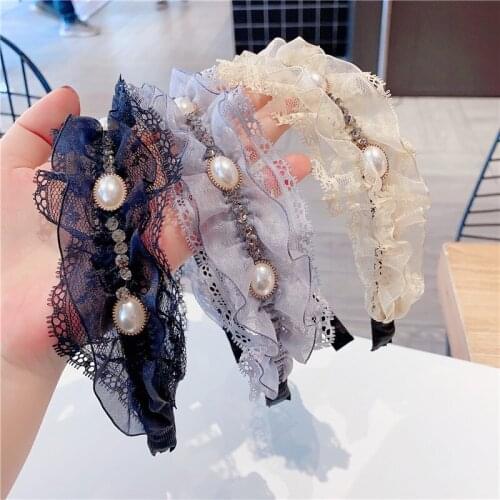 Fashion Lace Big pearls Hair Hoop Headband Hairband for Women Girls Shining Hair Band Hair Accessories 2018 New