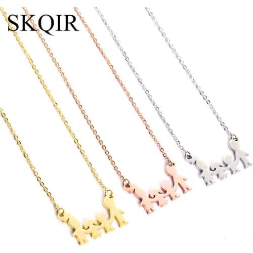 Fashion Family Member Pendant Necklace for Women Dad Daughter Son Mom Stainless Steel Charm Chain Choker Jewelry Gift Metal