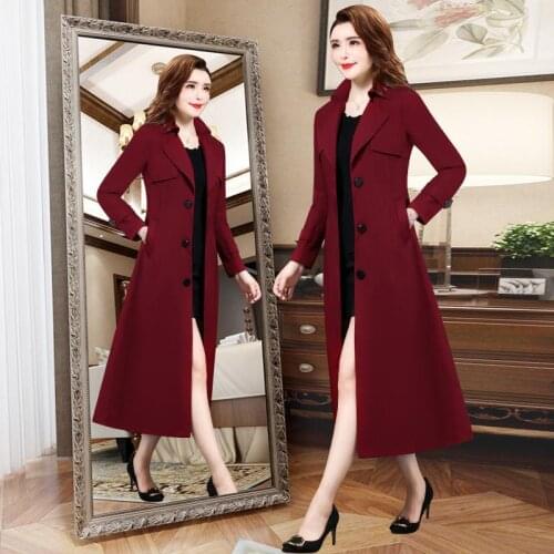 Fashion Classic Womens Trench Coat Korean Style Lapel Long Single Breasted Chic Slim Female Windbreaker Outercoat
