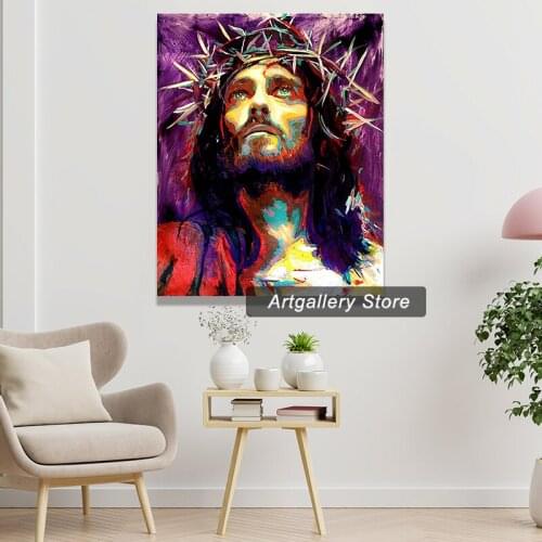 Jesus Christ Wall Art Watercolor Christian Jesus Portrait Picture Canvas Abstract Framed Painting Modern Artwork for Bedroom Li