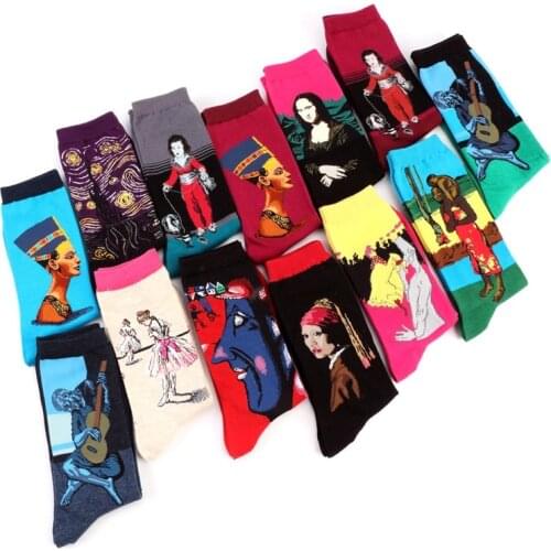 Modern Renaissance Van Gogh Socks Colorful Painting Cotton Dress Sock Scream Star Mona Lisa Jacquard Novelty Mens Socks