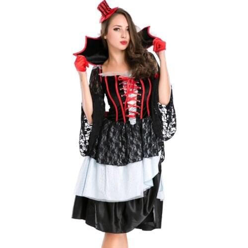New Gothic Evil Vampires Costume Sexy Adult Halloween Cosplay Lace Patchwork Fancy Dress Devil Maleficent Witch Costume A158620