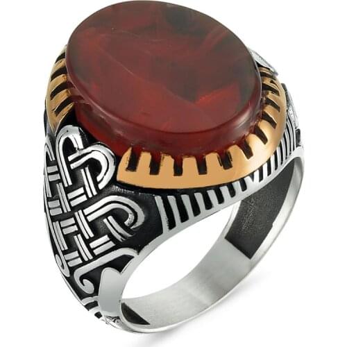 Original Trendy New Hot Selling Turkish Rings Antique 925 Silver Ottoman Rings Agate Ring for Man Fashion Vintage Fine Jewelry