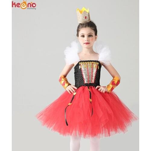 Girls Royal Red Queen of Hearts Tutu Dress Children Wonderland Fancy Halloween Dress up Costume Kids Book Week Birthday Dress