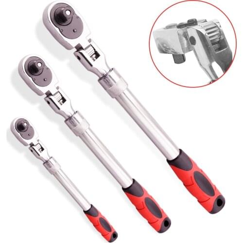 1/4 3/8 1/2 Inch 72 Teeth Telescopic Ratchet Spanner Scaffold Ratchet Handle Wrench Automatic Release Fast Can Adjust 90 Degrees