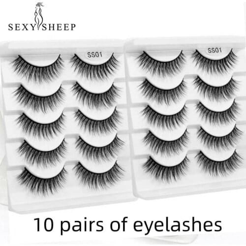 SEXYSHEEP 10 Pairs 3D Mink Lashes Natural False Eyelashes Fluffy Soft Wispy Volume Cross Reusable Eyelash MaKeup