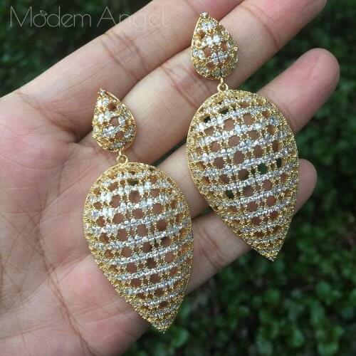 ModemAngel Luxury Water Drop AAA Cubic Zirconia Gold Color Dubai Wedding Copper High Quality Fashion Earring Jewelry