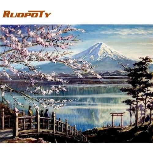 RUOPOTY DIY Painting By Number Mountain Flower Paints Kits Handmade 60x75cm Frame On Canvas Modern Home Wall Decor Pictures