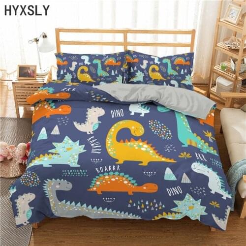Cartoon Dinosaur Cute Printed Bedding Set Queen King Twin Full Size Panda Fox Animal Pattern Duvet Cover Bedclothes Pillow Case