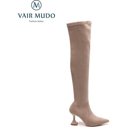 VAIR MUDO Women Boots Shoes High Heels Over Knee-High Pointed Toe Genuien Leather Elegant Fashion Sexy Boot Women WM-X270-C