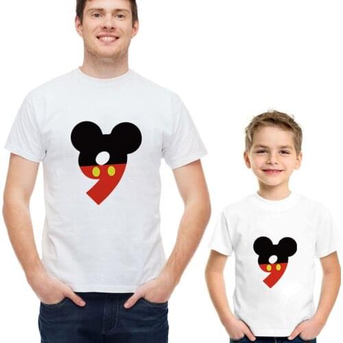 Lucky Number 9 Kawaii Mickey Mouse Numbers T Shirts Family Matching Clothes For Father Mother Son Daughter Family Matching Look