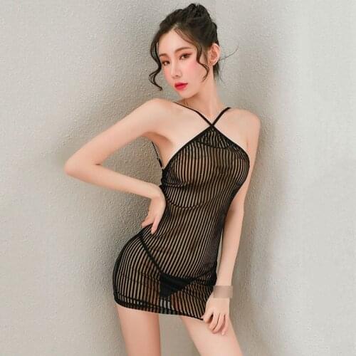 Sexy See Through Erotic Mini Dress for Women Cosplay secretary uniform Party Nightclub Bodycon Dresses with Thong Sex Nightwear