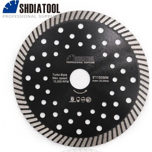 SHDIATOOL 1pc 150MM Diamond hot pressed Narrow turbo multi holes saw blades 6inch cutting disc for granite marble concrete block