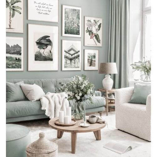 Contemporary Architectural Landscape Peacock Poster Print Green Theme Nostalgic Wall Art Canvas Picture Painting Home Decoration