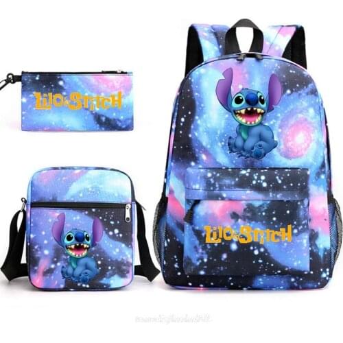 Disney Stitch 3Pcs/Set Outdoor Backpack Students Backpack Crossbody Bag Pencil Case School Bag Casual Laptop Mochilas