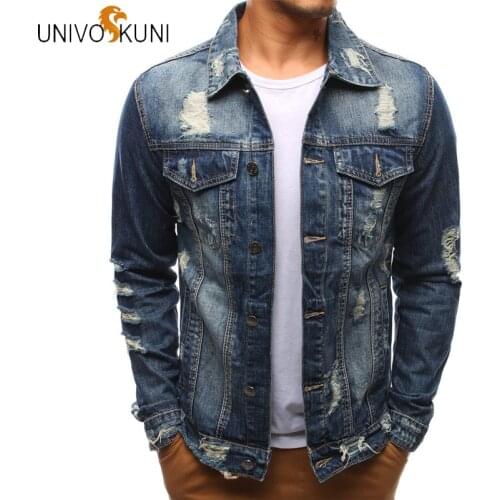 UNIVOS KUNI 2019 Solid Casual Slim Mens Denim Jacket Bomber Jacket Men High Quality Cowboy Mens Jean Jacket Chaqueta Hombre J526