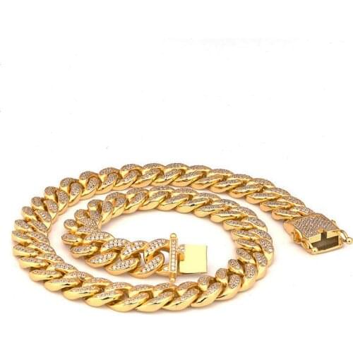 Hip hop Copper Miain Curb Cuban Chain Necklace Bling Iced Out Men Necklace Micro AAA CZ Box Clasp DropShipping