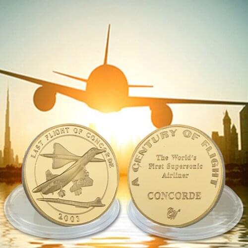 WR US Last Flight of Concorde Golden Metal Challenge Coin Home Decor the Worlds First Supersonic Airliner 24k Gold Plated Coin