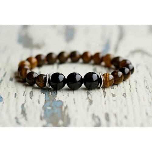 Protective stones man gems jewellery obsidian beads husband gift for cousin yellow tiger eye bracelet