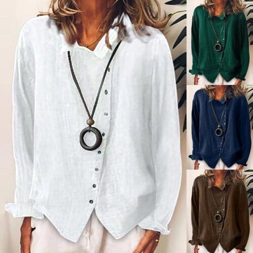 Women Solid Color Long Sleeve Irregular Single-breasted Cotton Linen Shirt Blouse Premium cotton linen material ensures that you
