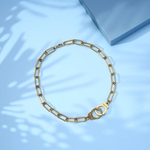 Handcuffs Necklace Stainless Steel Necklaces For Women Gold Metal Cuffed Up Choker Jewelry Collier
