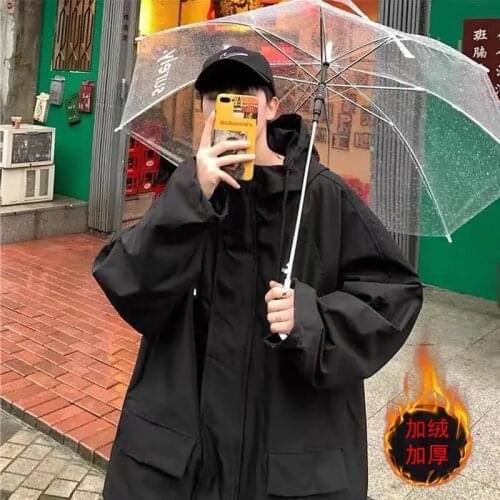 Winter Hong Kong Style Hooded Tooling 2021 Cotton-Padded Coat For Men Women Casual Plus Velvet Thick All-Match Cotton Jacket D55