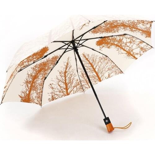 Retro Women Umbrella Silver Birch Automatic Wooden Handle Large Rain Umbrellas Men 8K Windproof Guarda Chuva Paraguas