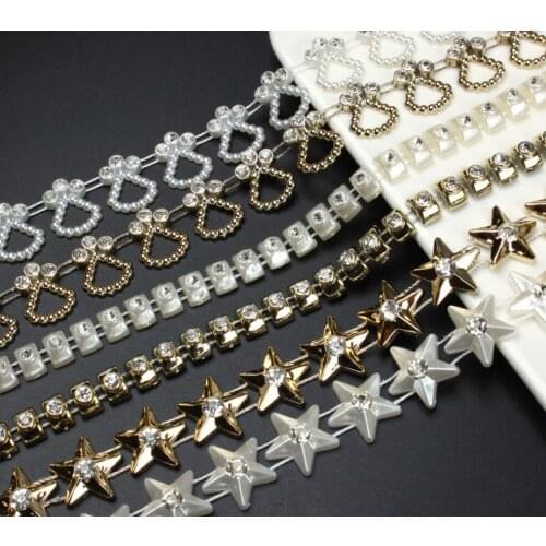 10Yard Rhinestone Star/Tear-drop/Oval Beads UV Plated Chain Trim For Sewing Apperal Bag Shoes Cap Collar Holiday Decoration