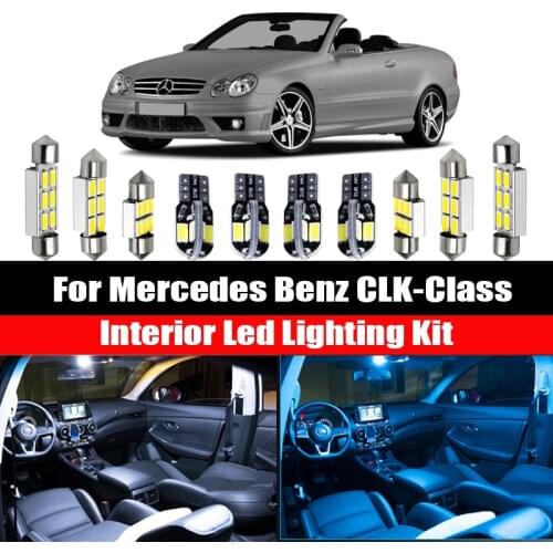 14pcs White Bulb LED Car Accessories Light Interior Kit For 1996-2002 Mercedes Benz CLK-Class Map Dome Trunk Glove Box Lamp
