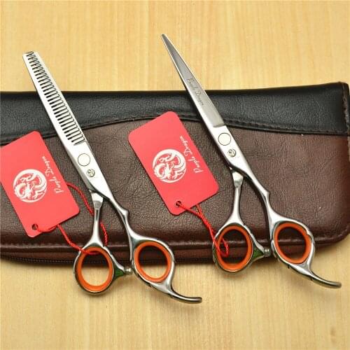 1009Z 2Pcs 6.0 Inch 17.5cm Purple Dragon TOP QALITY Hairdressing Scissors Silvery Cutting Scissors Thinning Shears Hair Scissors