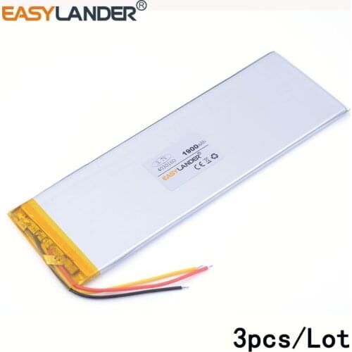 3pcs /Lot 3.7V 1900mAh 4030160 lithium Li ion polymer rechargeable For DVD E-books phone power bank Tablet PC laptop