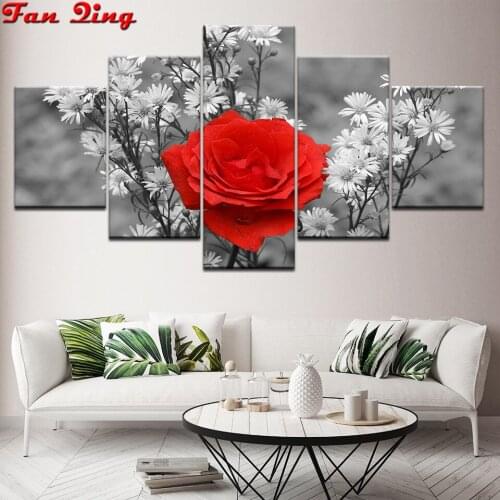 5pcs Diamond Painting Red Rose 5d Diy Diamond Embroidery Flowers Picture Of Rhinestones Handmade Art Mosaic Wall Decor