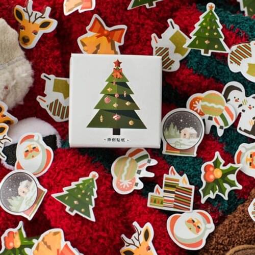 50pcs/box Kawaii Deer Stickers Christmas Trees Stickers Adhesive Cute Stickers Decor Scrapbooking Diary Albums Cute Papeterie