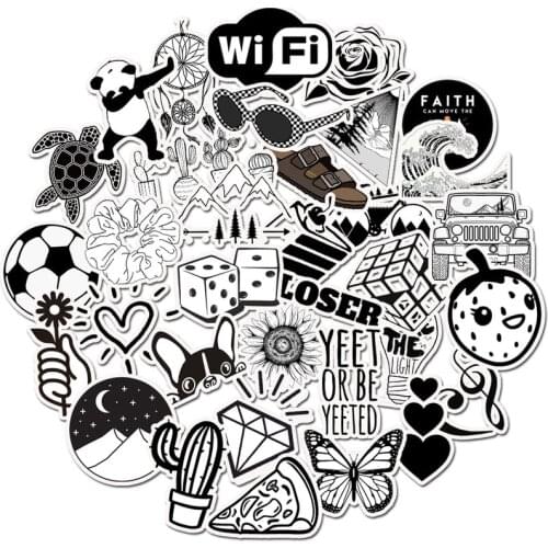 50pcs Vintage Stickers Black and White Stickers for Motorcycle Skull Stationery Scrapbook Sticker Luggage Sticker Sticker