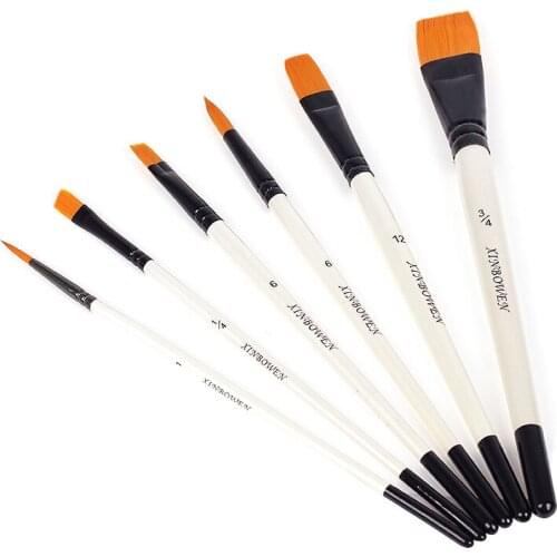 6Pcs Paint Brushe for Watercolor Nylon Hair Set Brushes Variety Style Short Rod Oil Acrylic Painting Brush Pen Art Supplies