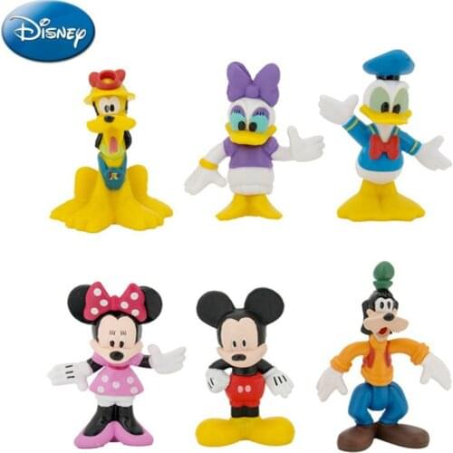 6pcs/set Disney Mickey Donald Duck Goofy Bruce Minnie 6 Piece Set Doll Hand Decoration Children Toys Anime Figure Toys for Kids