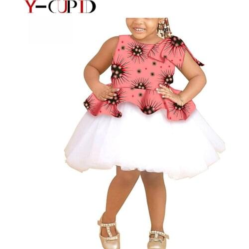 African Clothes for Kids Girl Ankara Print Tutu Swan Dresses Children Patchwork Bowtie Yarn Ball Gown Dress Vestidos S194011