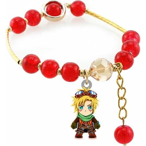 Red beads Bangle Epoxy Resin Cute Cartoon Game Xayah and Rakan Acrylic charm Bracelets lucky women Jewelry gift for girls OL10