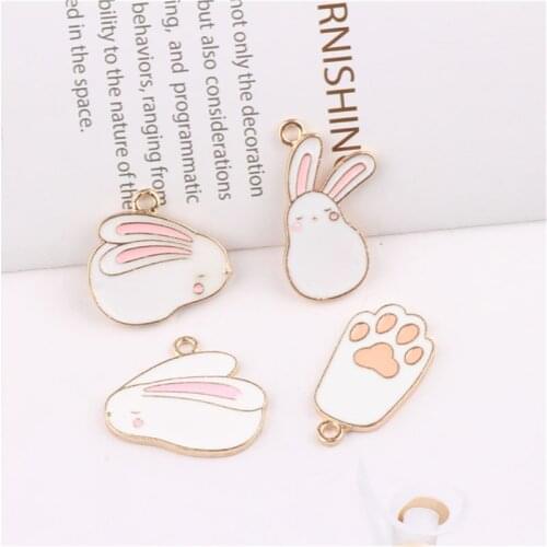 Julie Wang 8pcs Enamel Cute Rabbit Charms Mixed Alloy Animal Pendant Necklace Bracelet Jewelry Making Accessory
