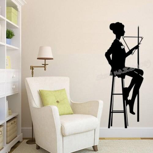 Beautiful billiard female Player Silhouette wall Sticker Snooker Pool room Sports Club Murals for girl Room Interior Decor EB395