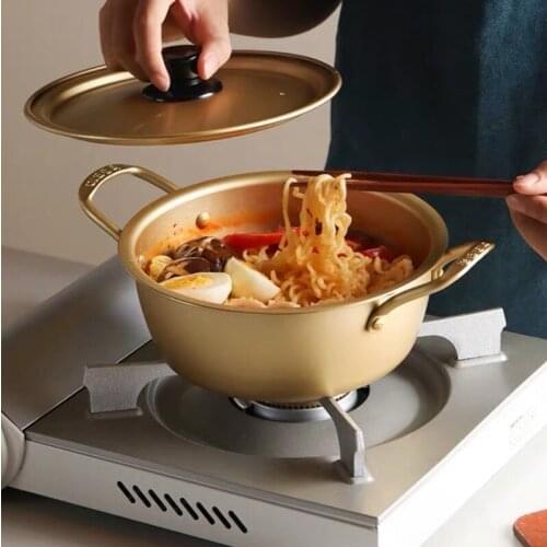 Instant Noodle Pot Ramen Insulated Bowl With Lid Double Ear Household Aluminum Korean Style Ramen Golden Small Skillet Soup Pot