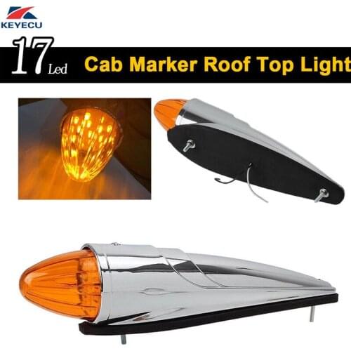KEYECU 1 Pack 17LED Cab Roof Light Chrome Cab Marker Clearance Roof Running Top Light Assembly for Heavy Duty Trucks Peterbilt