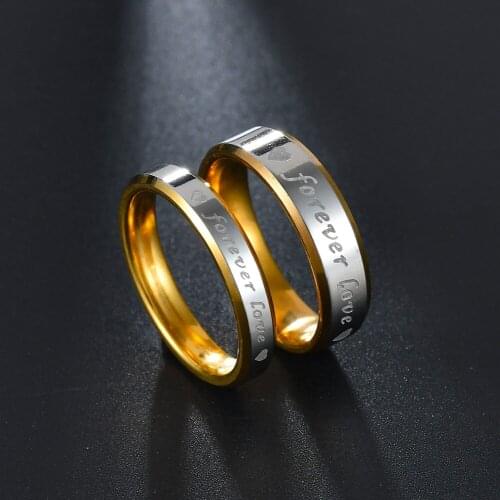 Custom Name Gold Forever Love Wedding Rings Couple Eternity Engagement Heart Men Women Ring In Stainless Steel Party Gift