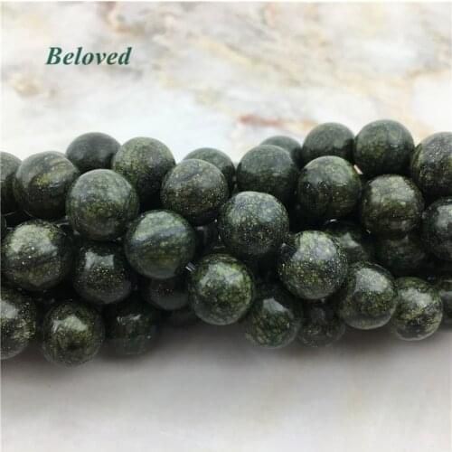 Round Smooth Russian Serpentine Stone Loose Beads, 15.5 Inch Green Snakeskin Gems Jewelry Making Spacer Beads, BG18016