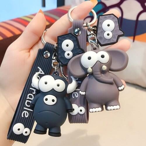 Cute Cartoon Animal Keychain Ugly Bull Eye Elephant Tiger Cat Toy Plastic Classic Unisex